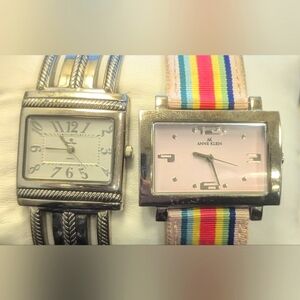 WORKING Anne Klein Silver Pink Rainbow Stripes Retro Ladies Watch